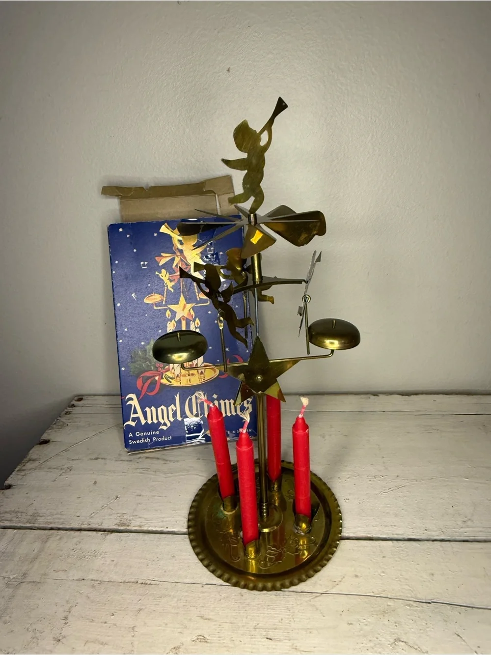 Vintage IOB Christmas Angel Candle Sweden Chimes With Original Box & Candles